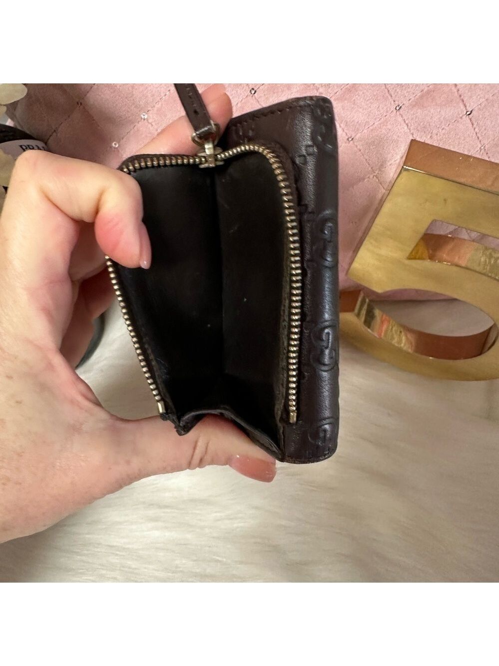 AUTHENTIC GUCCI SHIMA GG LOGO BROWN LEATHER 6 RING KEYCASE TRIFOLD WALLET - Picture 15 of 15
